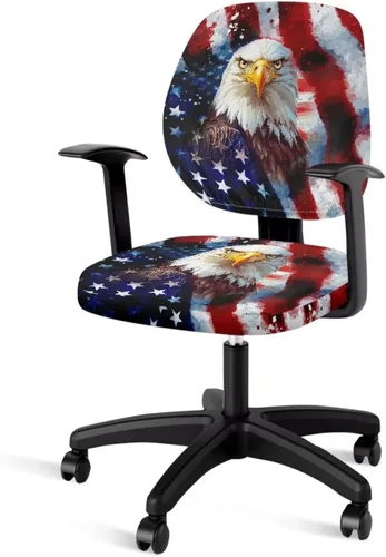 Vista 32 de Juego de 2 fundas para sillas de oficina con brazos, diseño de bandera estadounidense, ligeras, de tela elástica, protectores de muebles