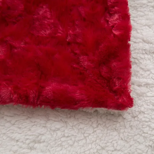 Vista 9 de DaDa Bedding Manta de Tiro Romántica de Piel Sintética Roja para San Valentín - Corazones Encantadores Mullidos Felpa Sherpa en el Reverso con Forro