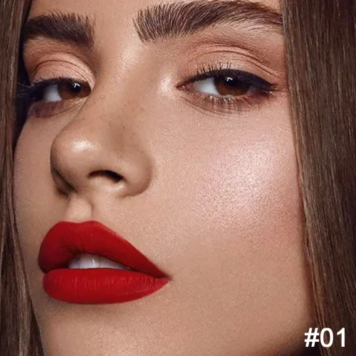 Vista 2 de evpct Juego de 1 lápiz labial y delineador de labios rojo rubí para mujer, kit mate con delineador de labios, manchas de labios duraderas