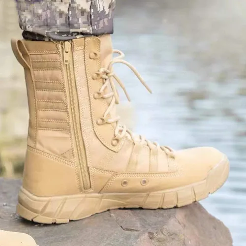 Vista 5 de Botas militares ligeras de 8 pulgadas de media altura hasta el tobillo, color beige, botas de senderismo para senderismo, senderismo, mochilero