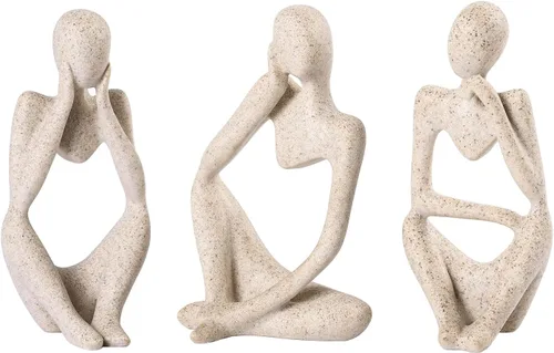 Vista 15 de BMLCGJ Estatua del pensador dorada, escultura de arte abstracto decorativa, figuras coleccionables de resina dorada para decoración del hogar, sala