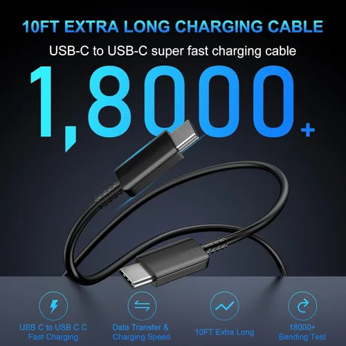 Vista 5 de Cargador súper rápido de 45 W de doble puerto y cable tipo C de 10 pies y 6 pies, bloque de carga de pared USB C, cable de carga de teléfono Android
