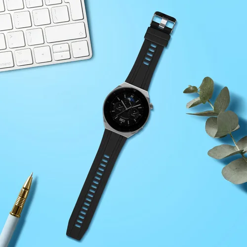 Vista 2 de kwmobile Correa compatible con Huawei Watch Ultimate / GT3 Pro de 1.811 in - Correa de reloj de silicona de repuesto - Negro