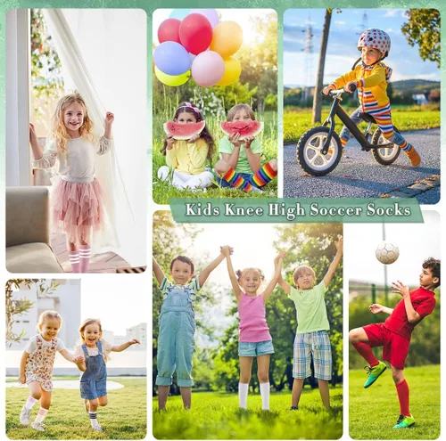 Vista 7 de Calcetines de fútbol para niños, calcetines de fútbol para niñas, calcetines de fútbol a rayas, calcetines altos hasta la rodilla, calcetines