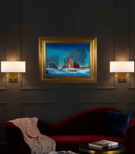 Vista 8 de PERMO Aplique de pared con acabado dorado antiguo, doble aplique con pantallas textiles blancas y botón de encendido y apagado para sala de estar