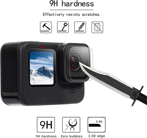 Vista 7 de [9 piezas] Protector de pantalla para GoPro Hero 12 11 10 9 negro, 9 piezas de vidrio templado protector de pantalla Len
