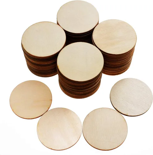 Vista 10 de 100 piezas de círculos de madera sin terminar - disco redondo de 1 pulgada en blanco, adornos de madera natural cortados para decoración
