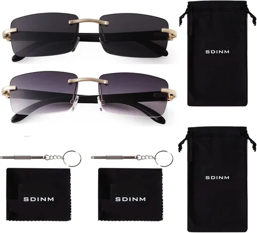 Vista 6 de Gafas de sol sin montura para mujeres y hombres, lentes tintadas de gángster, sin marco, lentes rectangulares de cuerno de búfalo de imitación