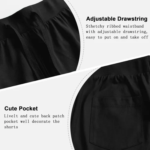Vista 4 de Pantalones cortos de algodón para correr para niñas con cordón y bolsillos, ropa de entrenamiento para niñas de 3 a 12 años