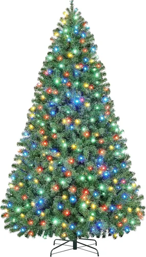 Vista 19 de Yaheetech - Árbol artificial de abeto preiluminado de 1.4 m con bisagras para árbol de Navidad con 150 luces LED multicolor y 324 puntas de rama