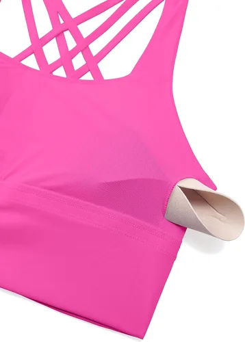 Vista 4 de CRZ YOGA Sujetadores deportivos de tirantes largos para mujer, sin varillas, acolchados, cruzados, para yoga, recortados