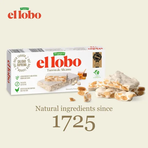 Vista 3 de El Lobo Turrón, Turrón de almendras duras españolas (Turron Duro) 150 g (5.3 oz) Turrón tradicional de almendras españolas, hecho con almendras