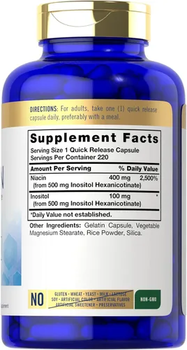 Vista 2 de Carlyle Niacina Flush Free 500mg 220 Cápsulas Suplemento sin OMG y sin gluten