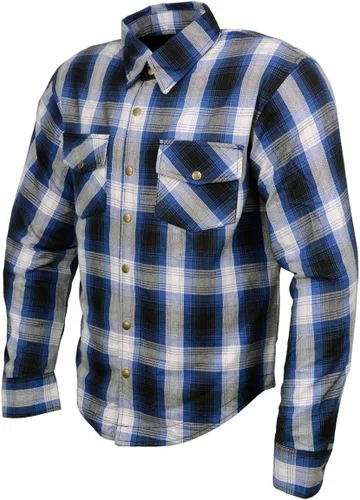 Vista 13 de Camisa de motociclista Milwaukee Leather para hombre, de franela a cuadros con fibra de aramida y armadura - Azul pequeña