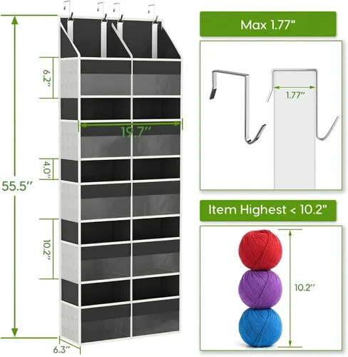 Vista 3 de Organizador de almacenamiento de hilo colgante de 5 niveles para colgar sobre la puerta, organizador de puerta colgante para tejer y suministros
