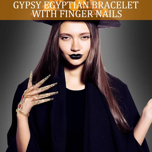 Vista 6 de Maitys 2 pulseras de oro con incrustaciones de acrílico para mujer, pulsera egipcia gitana para danza del vientre, con uñas de dedo, disfraz