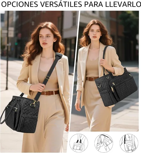 Vista 5 de Bagstellar Teacher Bags for Women, 15.6 inch Laptop Work Tote Bag Quilted Nurse Bible Computer Shoulder Bag for School Travel Dream Tote Work Bag