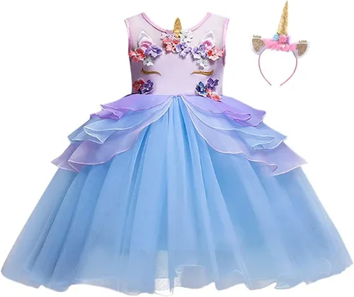 Vista 14 de Disfraz de unicornio para bebé, princesa, cumpleaños, concurso, vestido de tul, Halloween, Navidad, fiesta, tutú con diadema