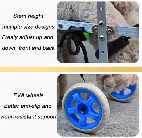 Vista 4 de Silla de ruedas ajustable para perros, silla de ruedas para patas traseras, aluminio ligero, silla de ruedas para 2 mascotas/perros, con ayuda