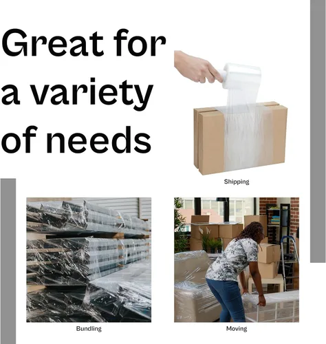 Vista 8 de PSBM - Mini envoltura elástica con mango de núcleo extendido, paquete de 12, 5 pulgadas x 1000 pies, calibre 55, plástico transparente, rollo
