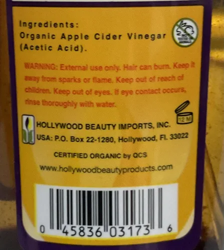 Vista 3 de Hollywood Beauty Vinagre de sidra de manzana orgánico puro, marrón, 3 onzas líquidas