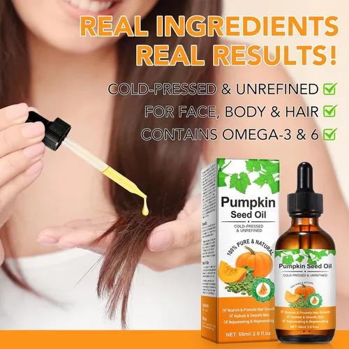 Vista 6 de Aceite de semilla de calabaza para el crecimiento del cabello, aceite de calabaza 100% puro prensado en frío para cabello seco dañado, hidratante