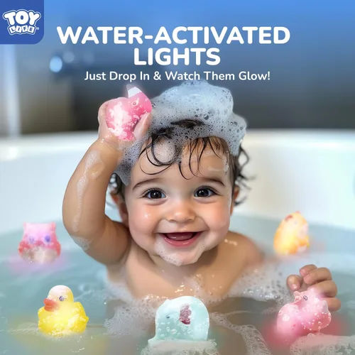Vista 2 de TOY Life 12 piezas de juguetes de baño de animales que se iluminan para edades 1-3, juguetes de baño luminosos sin agujeros para niños, regalos