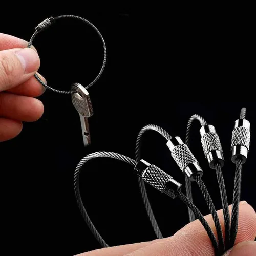Vista 6 de Silipac Stainless Steel Wire Keychain Cable, Twist-Lock 6.3" (16 cm) 2mm – Car Keyring, Luggage Tag, Carabiner – 4 Pack