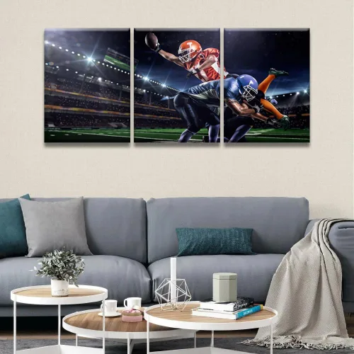 Vista 4 de Arte de pared para sala de estar, lienzo de fútbol americano, arte de pared de estadio de fútbol, pósteres e impresiones de torneos de fútbol, arte
