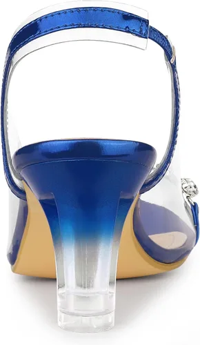 Vista 3 de Allegra K Sandalias de tacón con punta abierta y diamantes de imitación transparentes para mujer