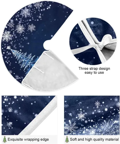 Vista 2 de Falda de árbol de Navidad azul de 36 pulgadas, decoraciones de copo de nieve plateado, tapete de árbol de Navidad para invierno, pequeño