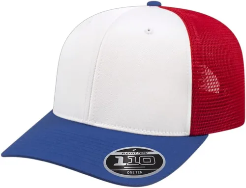 Vista 93 de Cap America i8502 Flexfit 110 Premium - Gorra de camionero de perfil medio con 6 paneles de malla trasera con protección UV y cierre ajustable