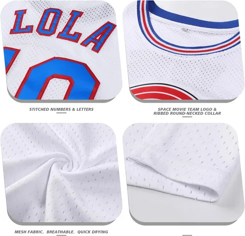 Vista 2 de Jersey de baloncesto para hombre, Lola#10 Bugs#1 camisetas de película espacial de los años 90 para HalloweenNavidad, deportes, hip hop, fiesta