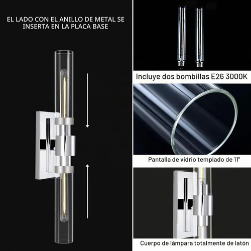 Vista 7 de Apliques de pared cromados, apliques de baño de 22.8 pulgadas, apliques de pared para interiores arriba y abajo, juego de dos apliques de pared