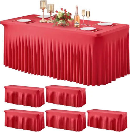 Vista 20 de Wish Care Paquete de 2 manteles de elastano elástico azul bebé para mesas rectangulares de 4 pies, manteles ajustables sin arrugas de 4 pies