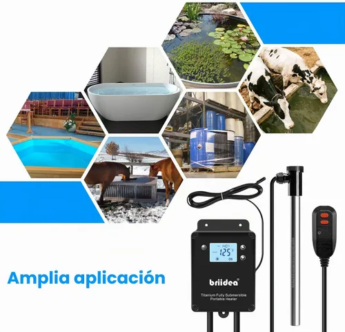 Vista 7 de briidea - Calentador de agua de inmersión de titanio de 1500 W con termostato, calentador líquido totalmente sumergible con sensor de temperatura