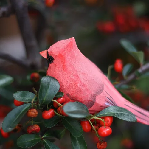 Vista 9 de Ornamento del pájaro cardenal del norte tallado a mano estatuas de madera pintadas para la decoración casera