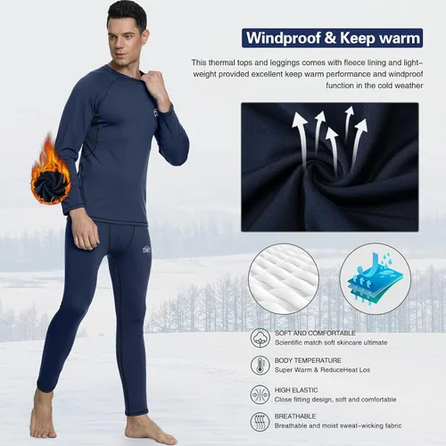 Vista 5 de mens Compression Base Layers Long Johns Winter Gear With Fleece Lined for Skiing