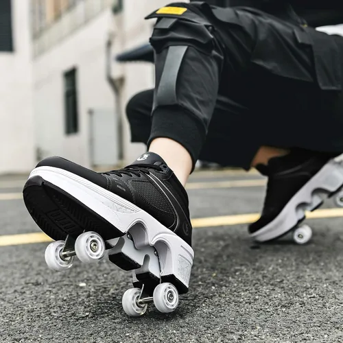 Vista 4 de Rueda de deformación de doble hilera Zapatos para caminar automáticos Deformación invisible Patín de ruedas 2 en 1 Patines de polea extraíble