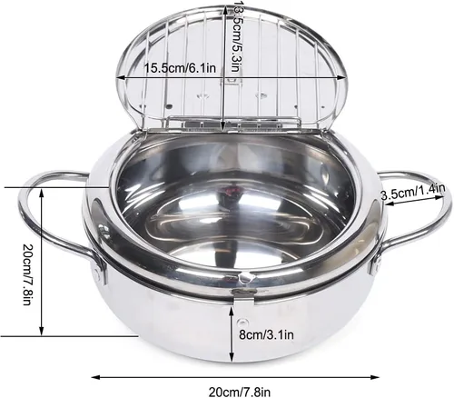 Vista 7 de Olla de freír profunda, freidora de estilo japonés de 2.2L con medidor de temperatura, freidora de acero inoxidable 304 para papas fritas