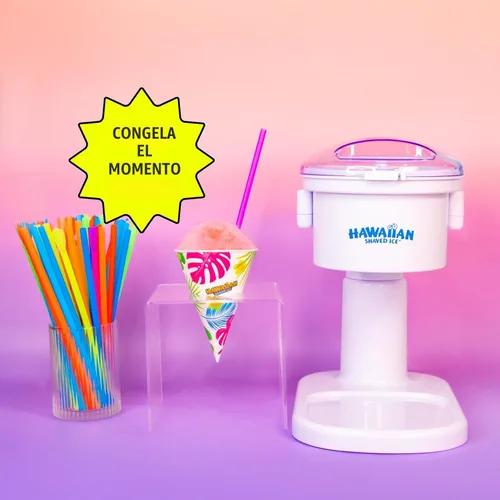 Vista 5 de Hawaiian Shaved Ice - Máquina trituradora de hielo y paquete de jarabes para fiesta, Blanco