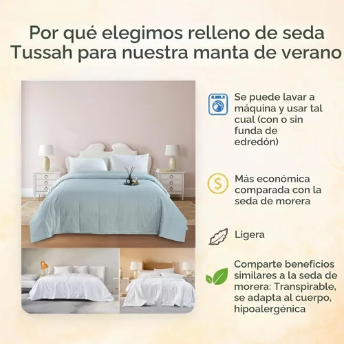 Vista 3 de Edredón/Colcha/Manta/Relleno de Edredón de Seda Lavable a Máquina para Verano - Relleno de Seda, Funda de Algodón Premium - Lujoso, Ultra Suave