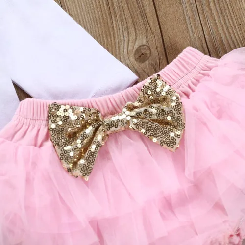 Vista 7 de Conjunto de disfraz de unicornio para bebé niña con diseño de primer cumpleaños + tutú, falda de princesa, lazo, diadema