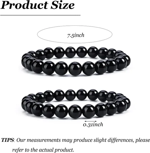 Vista 6 de Long tiantian Shungite Pulsera de ónix negro, joyería negra para mujeres y hombres, pulsera de piedra de obsidiana, regalos de joyería