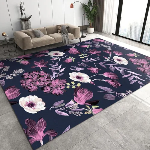 Vista 3 de Alfombra de área de flores simples moradas, alfombra abstracta degradada para interiores, decoración de sala de estar, cálida, suave, duradera