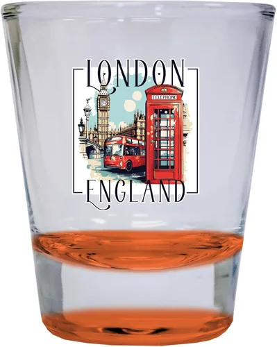 Vista 4 de London England Design C Souvenir - Vaso de chupito redondo de 1.5 onzas, color azul, paquete de 2