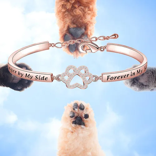 Vista 4 de BEKECH Pulsera conmemorativa para perros No Longer by My Side But Forever in My Heart Crystal Paw Print Bracelet Loss of Pet Jewelry