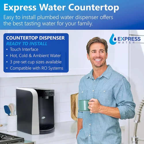 Vista 4 de Paquete de sistema de filtración de agua alcalina de ósmosis inversa Express Water Elite RO + dispensador de agua para encimera de agua caliente