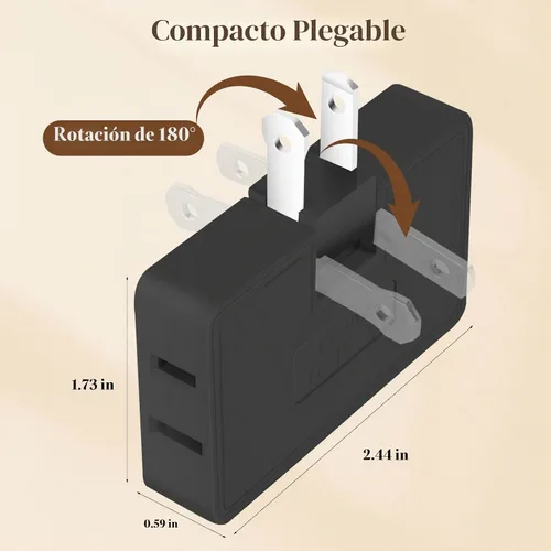 Vista 5 de Adaptador extensor de salida de pared de 3 vías plano - Paquete de 2 Adaptador de enchufe plano giratorio de 180 grados AC, extensor de salida
