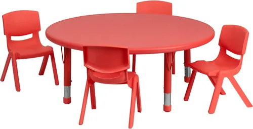 Vista 2 de Flash Furniture Emmy - Juego de mesa redonda de plástico azul de 45 pulgadas con 4 sillas